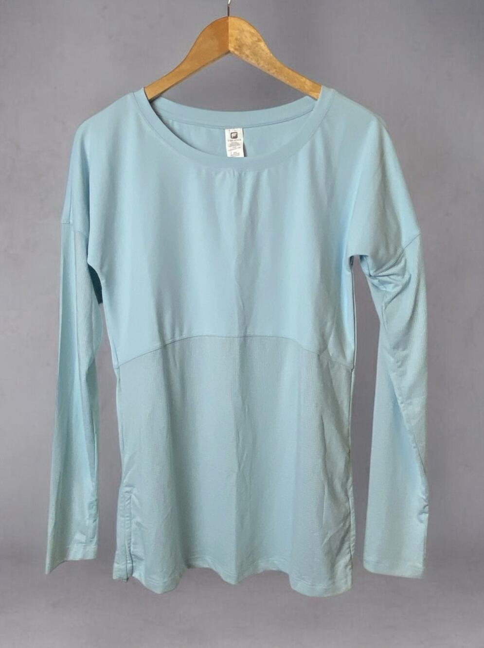 Fabletics Cashel Light Blue Cinch Mixed Mesh Long Sleeve Tee Size Medium NWT
